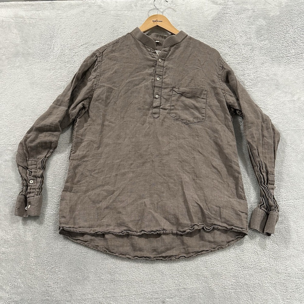 Matchless Linen Blouse Top Women XL Brown Long Sleeve Boho Lagenlook Shirt